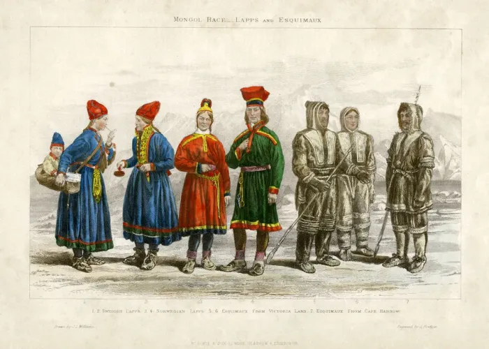 Framed Print : Mongol Race, Lapps and Esquimaux, 19th century. Artist: A Portier Framed Print : Mongol Race, Lapps and Esquimaux, 19th century. Artist: A Portier