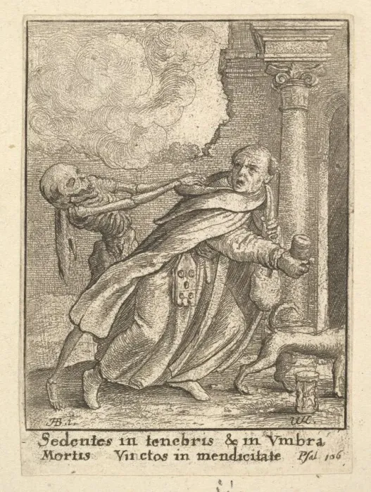 Framed Print : The Monk, from the Dance of Death, 1651. Creator: Wenceslaus Hollar Framed Print : The Monk, from the Dance of Death, 1651. Creator: Wenceslaus Hollar