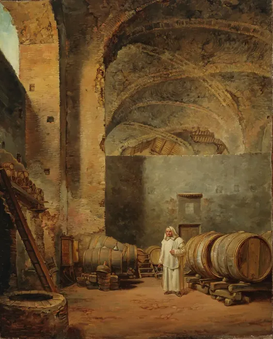 Framed Print : A Monk in a Ruin which Has Been Made into a Wine Cellar, 1823. Creator: Alexander Lauréus Framed Print : A Monk in a Ruin which Has Been Made into a Wine Cellar, 1823. Creator: Alexander Lauréus
