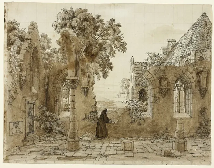Framed Print : Monk in the Ruins of a Monastery, 1820 / 1830. Creator: Domenico Quaglio II Framed Print : Monk in the Ruins of a Monastery, 1820 / 1830. Creator: Domenico Quaglio II