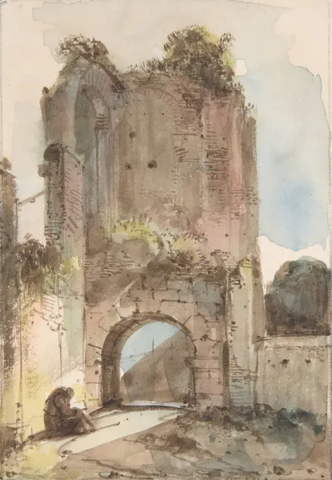 Framed Print : Monk Seated Before a Ruined Gateway, n. d Creator: Francois-Marius Granet Framed Print : Monk Seated Before a Ruined Gateway, n. d Creator: Francois-Marius Granet