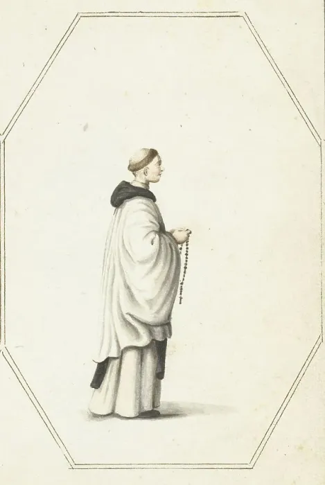 Framed Print : Monk standing with a rosary, c.1657. Creator: Gesina ter Borch Framed Print : Monk standing with a rosary, c.1657. Creator: Gesina ter Borch
