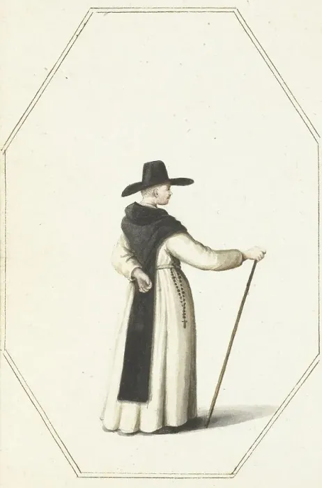 Framed Print : Monk standing with a staff, c.1657. Creator: Gesina ter Borch Framed Print : Monk standing with a staff, c.1657. Creator: Gesina ter Borch