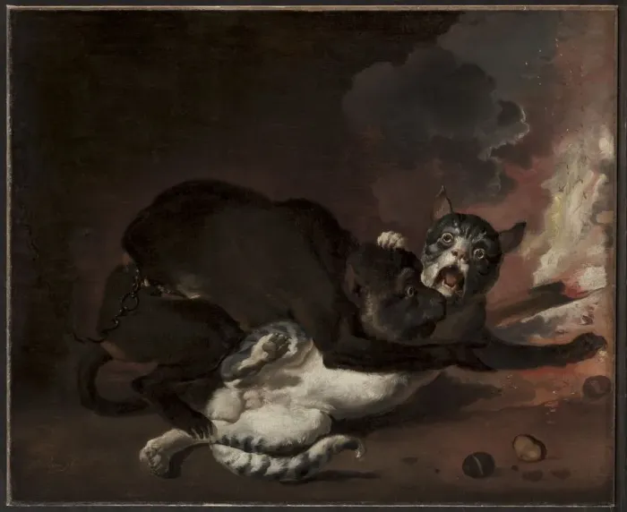 Framed Print : The Monkey and the Cat, probably 1670s. Creator: Abraham Hondius (Dutch, c. 1625-1695) Framed Print : The Monkey and the Cat, probably 1670s. Creator: Abraham Hondius (Dutch, c. 1625-1695)