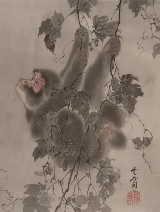 Framed Print : Monkey Hanging from Grapevines, ca. 1887. Creator: Kawanabe Kyosai Framed Print : Monkey Hanging from Grapevines, ca. 1887. Creator: Kawanabe Kyosai