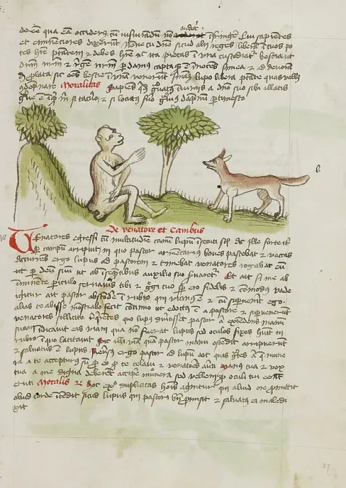 Framed Print : A Monkey Speaking to a Fox; Fables, third quarter of 15th century. Creator: Unknown Framed Print : A Monkey Speaking to a Fox; Fables, third quarter of 15th century. Creator: Unknown
