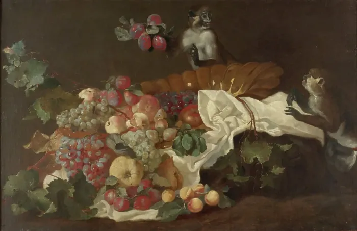 Framed Print : Monkeys and fruit, 1842-1866. Creator: Wladimir Swertschkoff Framed Print : Monkeys and fruit, 1842-1866. Creator: Wladimir Swertschkoff