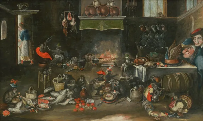 Framed Print : Monkeys in the Kitchen, 1620-1640. Creator: Circle of Frans Francken II Framed Print : Monkeys in the Kitchen, 1620-1640. Creator: Circle of Frans Francken II
