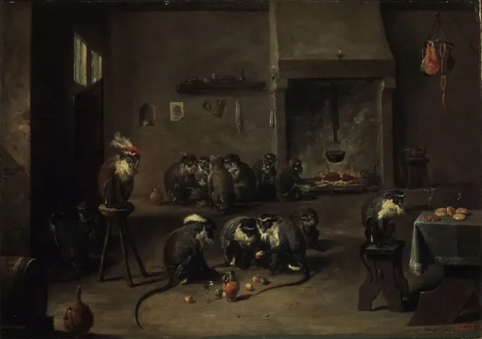 Framed Print : Monkeys in the Kitchen, 1640s. Artist: Teniers, David, the Younger (1610-1690) Framed Print : Monkeys in the Kitchen, 1640s. Artist: Teniers, David, the Younger (1610-1690)