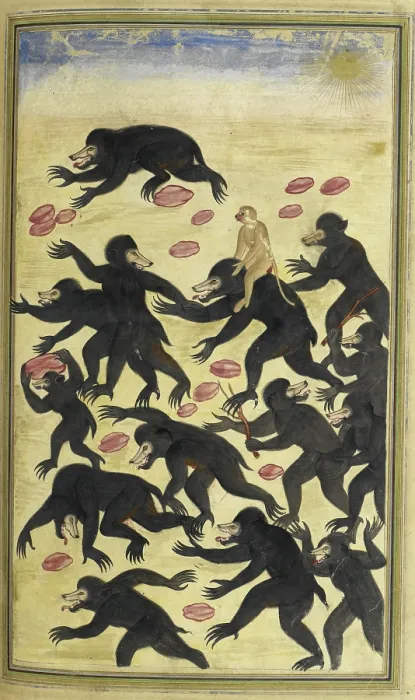 Framed Print : The monkeys outwitting the bears, 1600-01. Creator: Unknown Framed Print : The monkeys outwitting the bears, 1600-01. Creator: Unknown