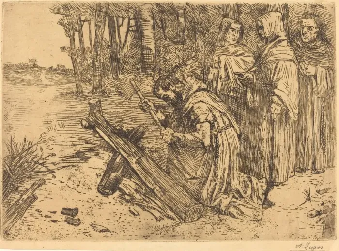 Framed Print : Monks Chopping Wood (Les moines bucherons). Creator: Alphonse Legros Framed Print : Monks Chopping Wood (Les moines bucherons). Creator: Alphonse Legros