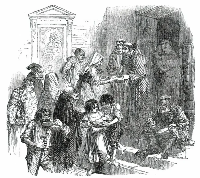 Framed Print : Monks of the Convent of Ara Coeli Giving Soup to the Poor, 1850. Creator: Unknown Framed Print : Monks of the Convent of Ara Coeli Giving Soup to the Poor, 1850. Creator: Unknown