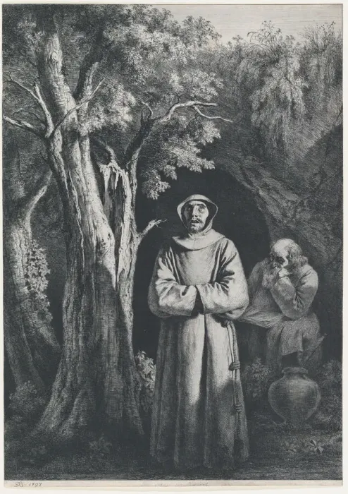 Framed Print : Monks in the Desert, 1797. Creator: Jean-Jacques de Boissieu Framed Print : Monks in the Desert, 1797. Creator: Jean-Jacques de Boissieu