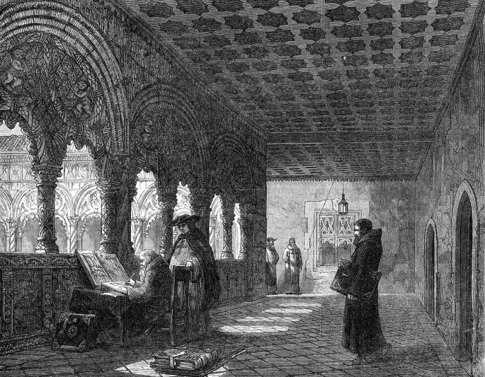 Framed Print : Monks Illuminating in a Convent at Valladolid, Spain, by T. R. Macquoid... 1869. Creator: W Palmer