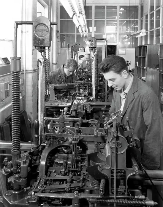 Framed Print : Monotype casting machine at a printing company, Mexborough, South Yorkshire, 1959 Framed Print : Monotype casting machine at a printing company, Mexborough, South Yorkshire, 1959