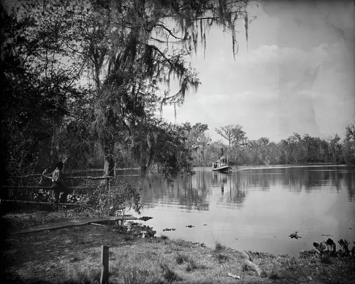 Framed Print : Monroe Landing, Rice Creek, between 1880 and 1897. Creator: William H. Jackson Framed Print : Monroe Landing, Rice Creek, between 1880 and 1897. Creator: William H. Jackson