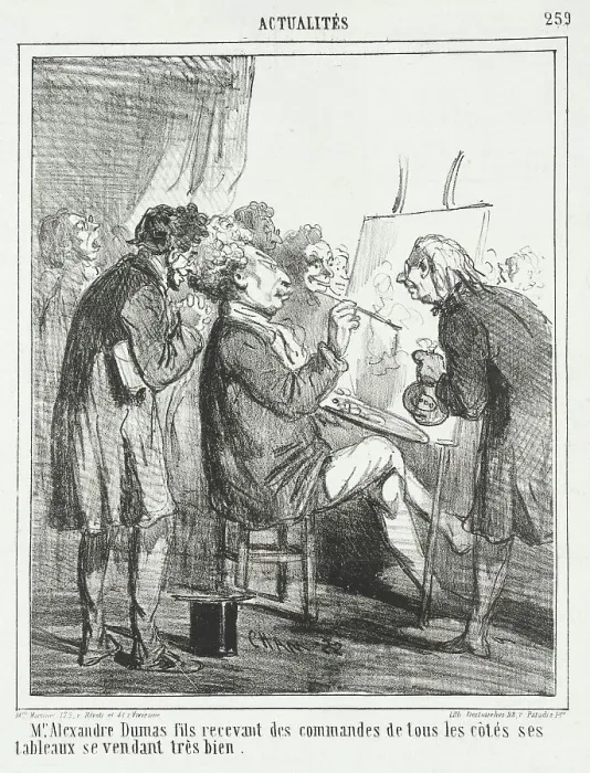Framed Print : Monsieur Alexandre Dumas fils recevant des commandes de tous les côtés ses tableaux se... 1865. Creator: Cham Framed Print : Monsieur Alexandre Dumas fils recevant des commandes de tous les côtés ses tableaux se... 1865. Creator: Cham