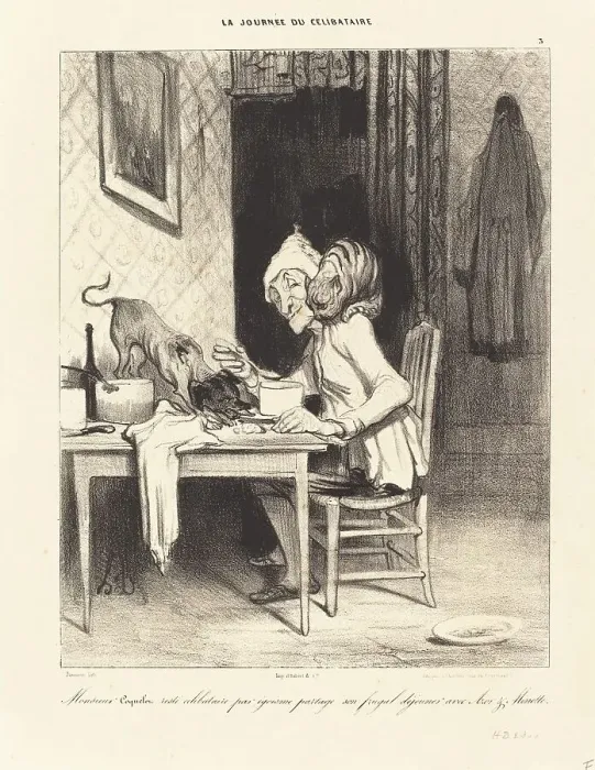 Framed Print : Monsieur Coquelet... partage son... déjeuner, 1839. Creator: Honore Daumier Framed Print : Monsieur Coquelet... partage son... déjeuner, 1839. Creator: Honore Daumier