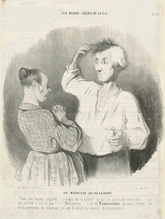 Framed Print : Un monsieur qui se rajeunit, 19th century. Creator: Honore Daumier Framed Print : Un monsieur qui se rajeunit, 19th century. Creator: Honore Daumier