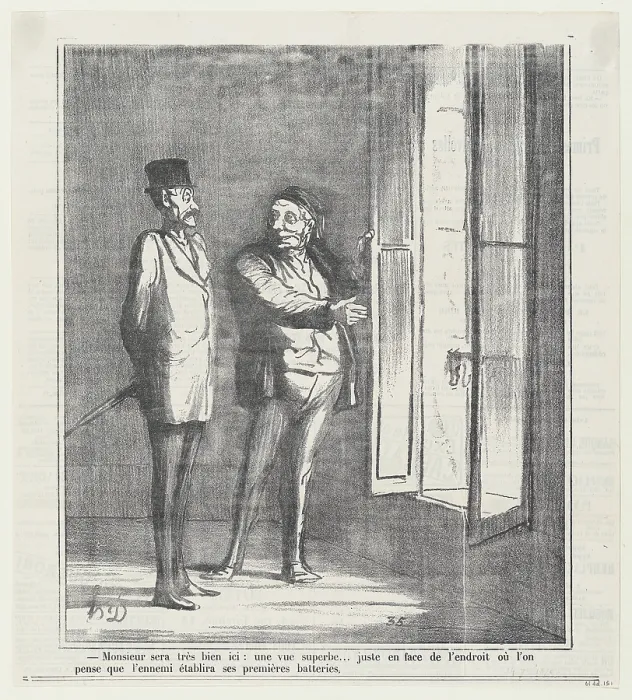 Framed Print : Monsieur sera tres bien ici: une vue superbe... 1870. Creator: Honore Daumier Framed Print : Monsieur sera tres bien ici: une vue superbe... 1870. Creator: Honore Daumier