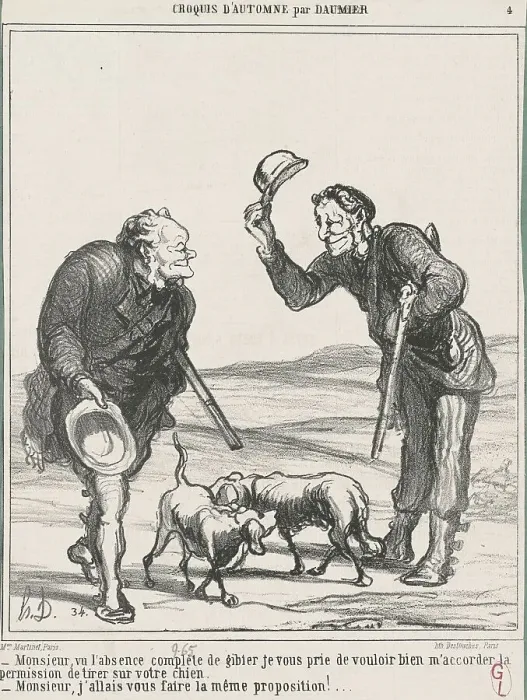 Framed Print : Monsieur, vu l'absence complète... 19th century. Creator: Honore Daumier