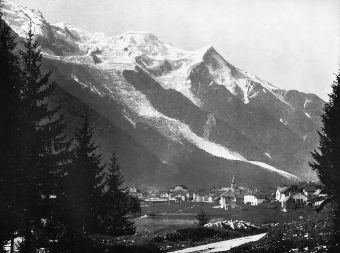 Framed Print : Mont Blanc from Switzerland, 1893. Artist: John L Stoddard Framed Print : Mont Blanc from Switzerland, 1893. Artist: John L Stoddard