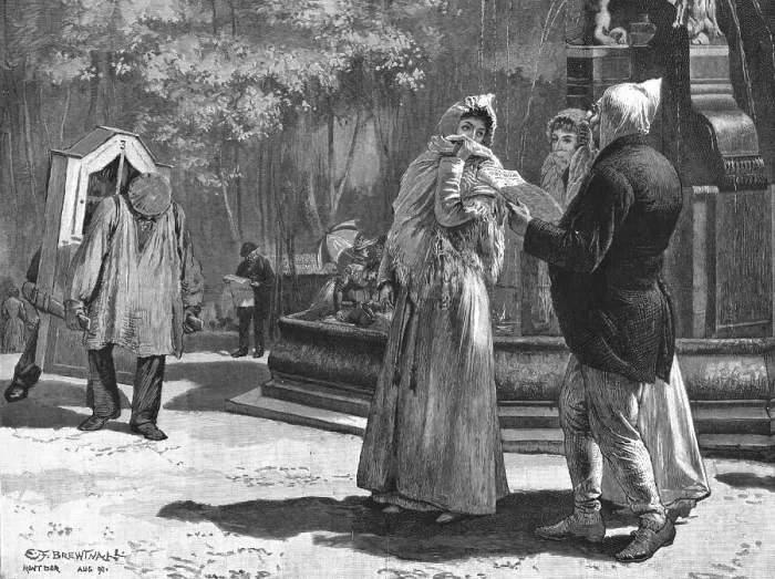 Framed Print : Mont d'or-Les-Bains - Returning from the Morning Bath; after EF Brewtnall, 1890 (1891). Creator: Unknown Framed Print : Mont d'or-Les-Bains - Returning from the Morning Bath; after EF Brewtnall, 1890 (1891). Creator: Unknown