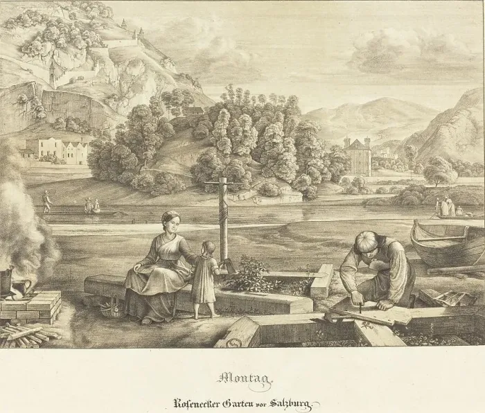 Framed Print : Montag - Rosenecker Garten vor Salzburg (Monday - Rosenecker Garden near Salzburg), 1823. Creator: Ferdinand Olivier