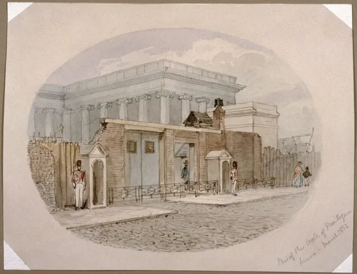Framed Print : Montague House wall, British Museum, London, 1852. Artist: James Findlay Framed Print : Montague House wall, British Museum, London, 1852. Artist: James Findlay