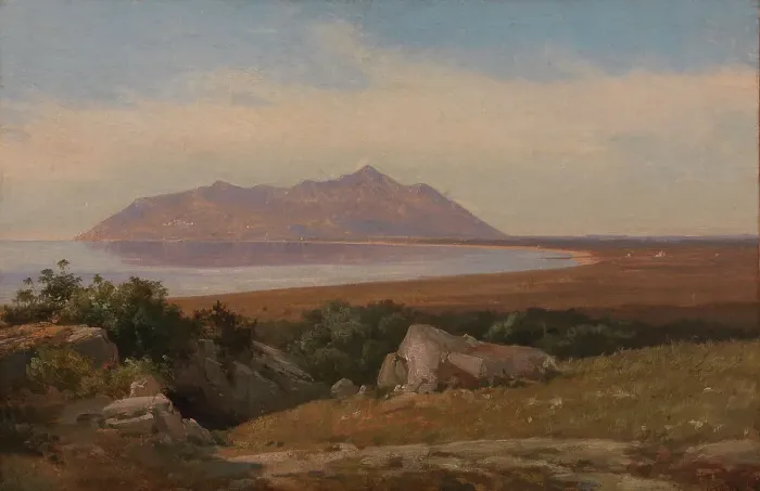 Framed Print : Monte Circeo Seen from the District of Terracina, 1830-1839. Creator: Jorgen Sonne Framed Print : Monte Circeo Seen from the District of Terracina, 1830-1839. Creator: Jorgen Sonne