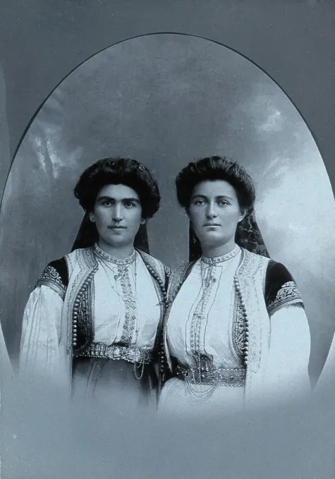 Framed Print : Two Montenegrin women wearing national dress, c1890s. Creator: Unknown Framed Print : Two Montenegrin women wearing national dress, c1890s. Creator: Unknown