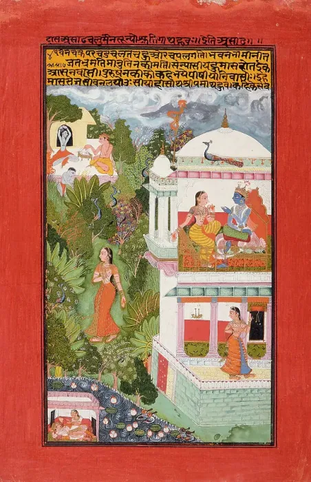 Framed Print : The Month of Ashadha (June-July), Folio from a Barahmasa... between c1700 and c1725. Creator: Unknown Framed Print : The Month of Ashadha (June-July), Folio from a Barahmasa... between c1700 and c1725. Creator: Unknown
