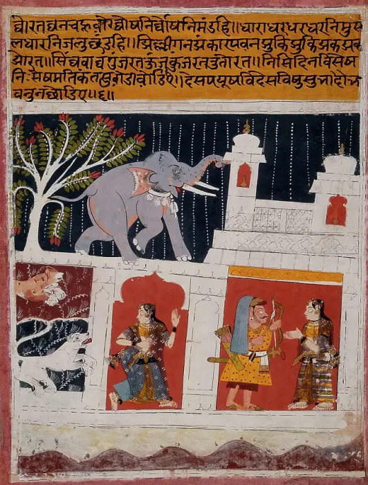 Framed Print : Month of Bhadon (August-September), Folio From a Barahmasa, between c1640 and c1650. Creator: Unknown Framed Print : Month of Bhadon (August-September), Folio From a Barahmasa, between c1640 and c1650. Creator: Unknown