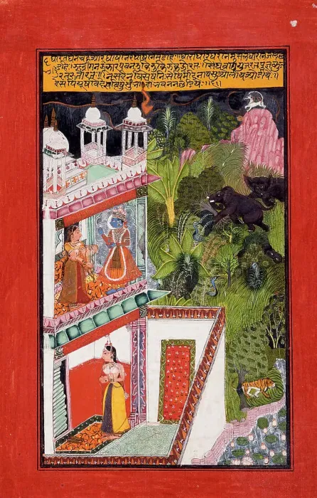 Framed Print : The Month of Bhadon (August-September), Folio from a Barahmasa... between c1700 and c1725. Creator: Unknown Framed Print : The Month of Bhadon (August-September), Folio from a Barahmasa... between c1700 and c1725. Creator: Unknown