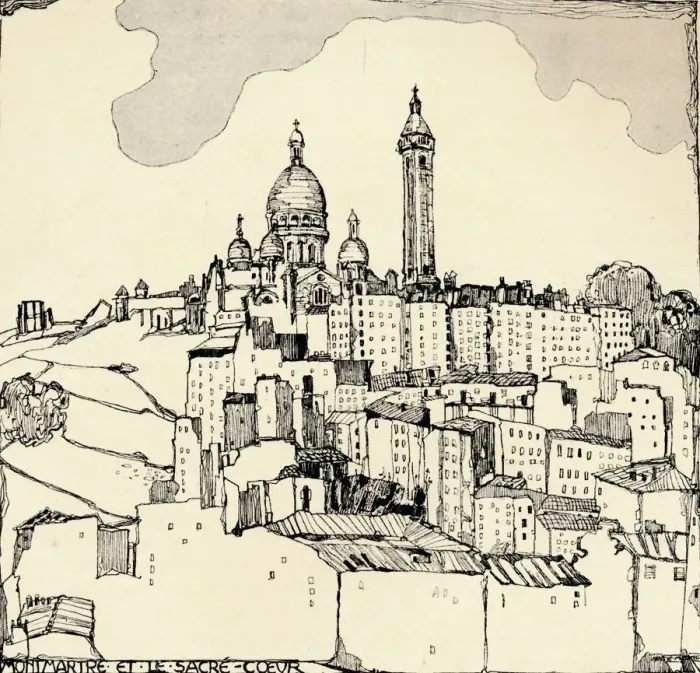 Framed Print : Montmartre and the Sacre-Coeur, 1915. Artist: Jessie Marion King Framed Print : Montmartre and the Sacre-Coeur, 1915. Artist: Jessie Marion King