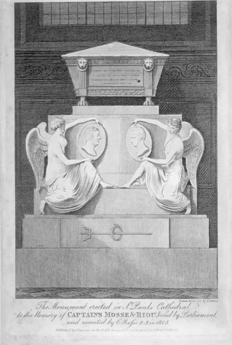 Framed Print : Monument to Captains James Mosse and Edward Riou, St Pauls Cathedral, City of London, 1806 Framed Print : Monument to Captains James Mosse and Edward Riou, St Pauls Cathedral, City of London, 1806