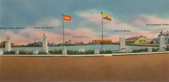 Framed Print : Monument erected by the Society for Public Improvements, Bocas de Ceniza, c1940s Framed Print : Monument erected by the Society for Public Improvements, Bocas de Ceniza, c1940s