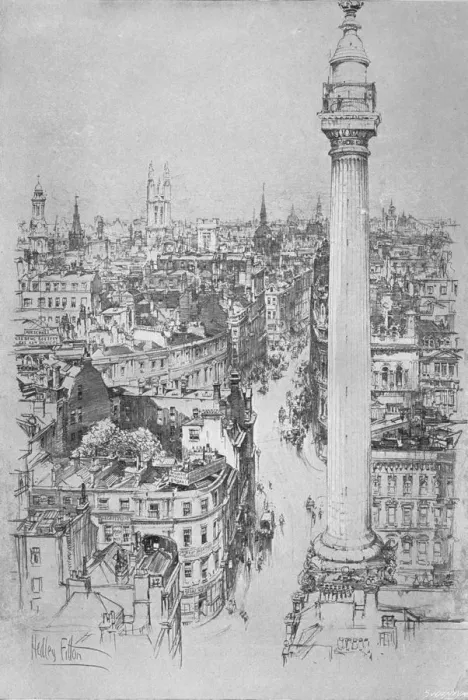 Framed Print : The Monument, Fish Street Hill, from the steeple of St. Magnus, c1903, (1903). Artist: Hedley Fitton Framed Print : The Monument, Fish Street Hill, from the steeple of St. Magnus, c1903, (1903). Artist: Hedley Fitton