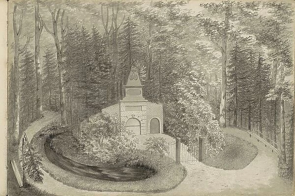 Monument in a forest, 1839. Creator: Anon