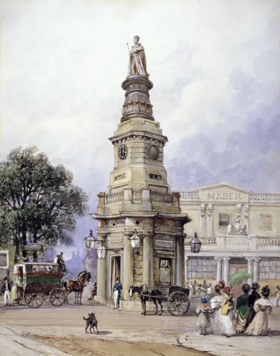 Framed Print : Monument to George IV, Battle Bridge (now Kings Cross), London, 1835 Framed Print : Monument to George IV, Battle Bridge (now Kings Cross), London, 1835