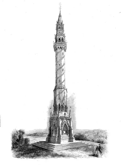 Framed Print : Monument to the Late Earl of Ellesmere to be raised at Worsley, 1858. Creator: Unknown Framed Print : Monument to the Late Earl of Ellesmere to be raised at Worsley, 1858. Creator: Unknown
