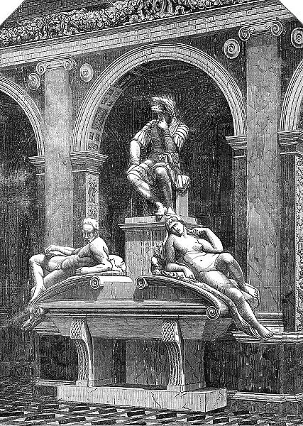 The Monument of Lorenzo de Medici, by Michael Angelo, in the Italian Court, at the Crystal... 1854. Creator: Unknown