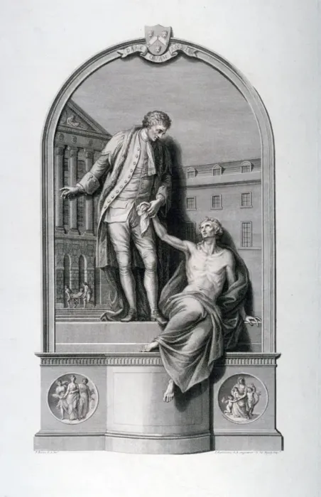 Framed Print : Monument to Thomas Guy at Guys Hospital, Southwark, London, c1784. Artist Framed Print : Monument to Thomas Guy at Guys Hospital, Southwark, London, c1784. Artist