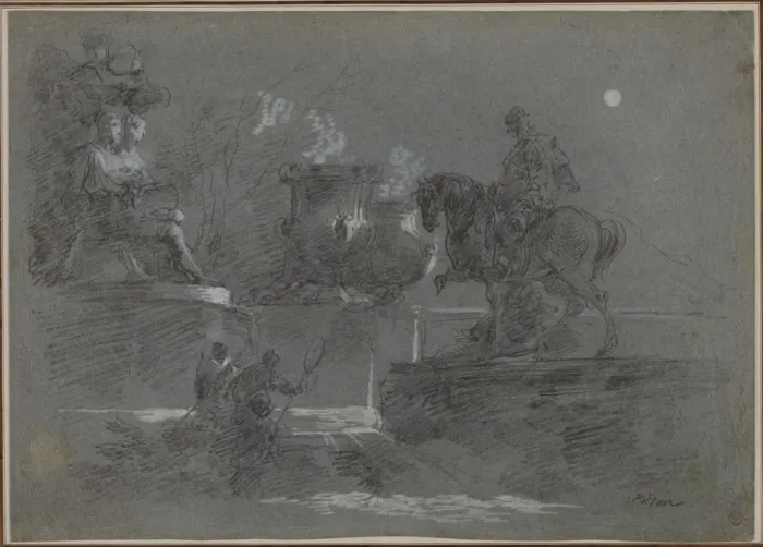 Framed Print : Monumental Sculpture in a Moonlit Park, c. 1842?. Creator: Giuseppe Bernardino Bison (Italian Framed Print : Monumental Sculpture in a Moonlit Park, c. 1842?. Creator: Giuseppe Bernardino Bison (Italian