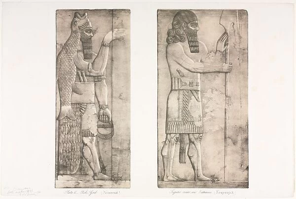Monuments of Ninevah: Plate 6, Fish-god (Nimroud); Figure near an Entrance (Kouyunjik), 1853