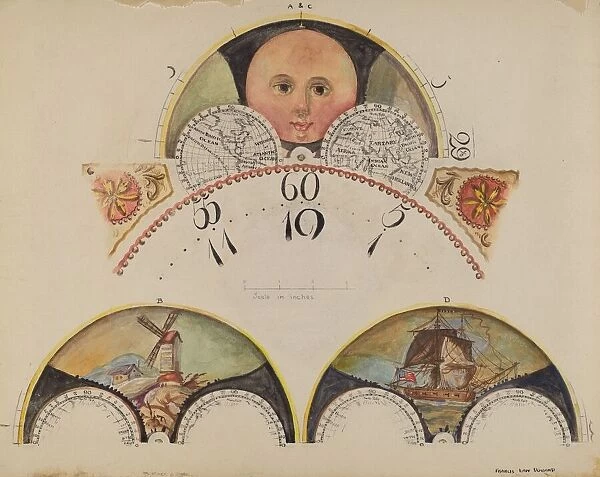 Moon Disc Paintings for Grandfathers Clock, c. 1937. Creator: Francis Law Durand