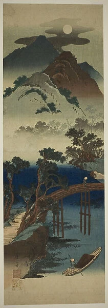 Full Moon Over Mountain Scenery, Japan, c. 1835. Creator: Ikeda Eisen