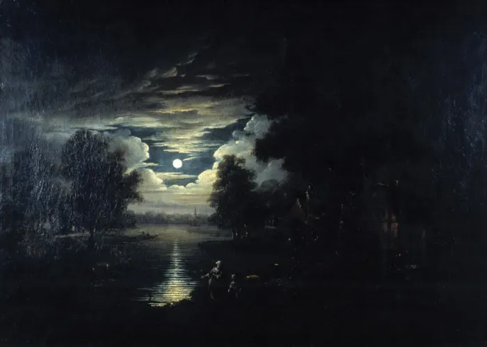 Framed Print : Moon reflected in a lake, 17th century Framed Print : Moon reflected in a lake, 17th century