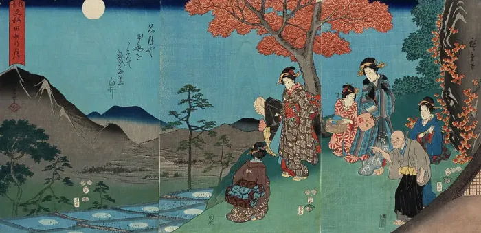 Framed Print : Moon Reflected in the Rice Fields at Sarashina in Shinano Province, 1858. Creator: Ando Hiroshige Framed Print : Moon Reflected in the Rice Fields at Sarashina in Shinano Province, 1858. Creator: Ando Hiroshige