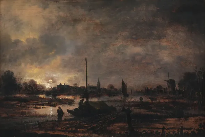 Framed Print : The Moon Rising over a Village, 1618-1677. Creator: Aert van der Neer Framed Print : The Moon Rising over a Village, 1618-1677. Creator: Aert van der Neer